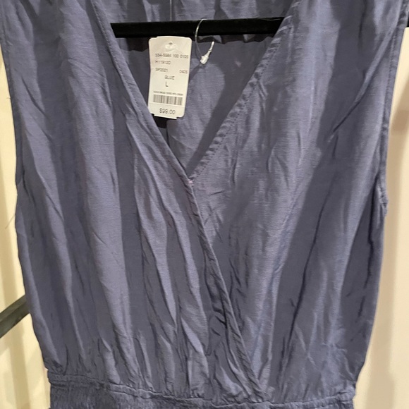 sleeveless smocked blue tiered ruffle dress L - Picture 3 of 6